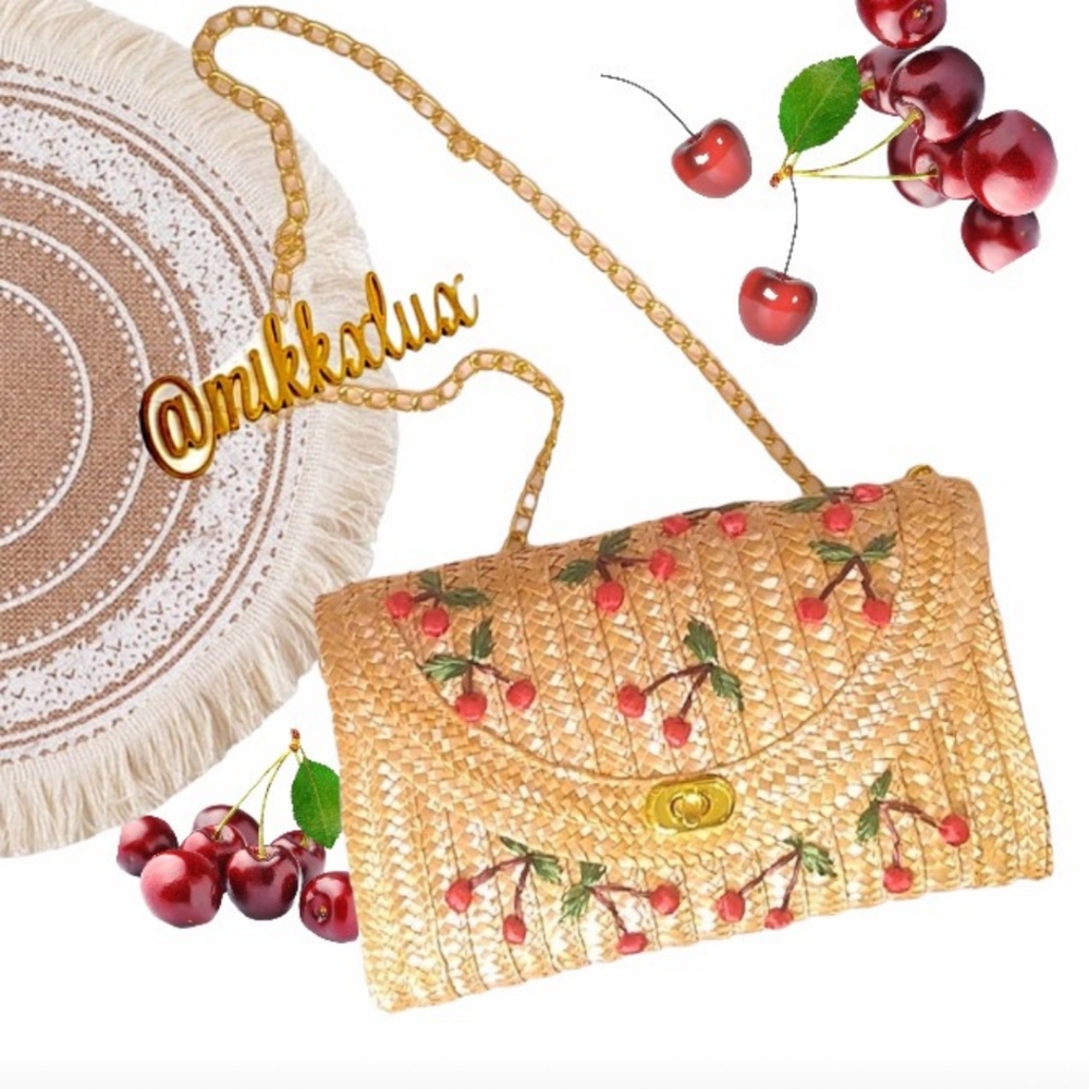 Cherry straw clutch purse